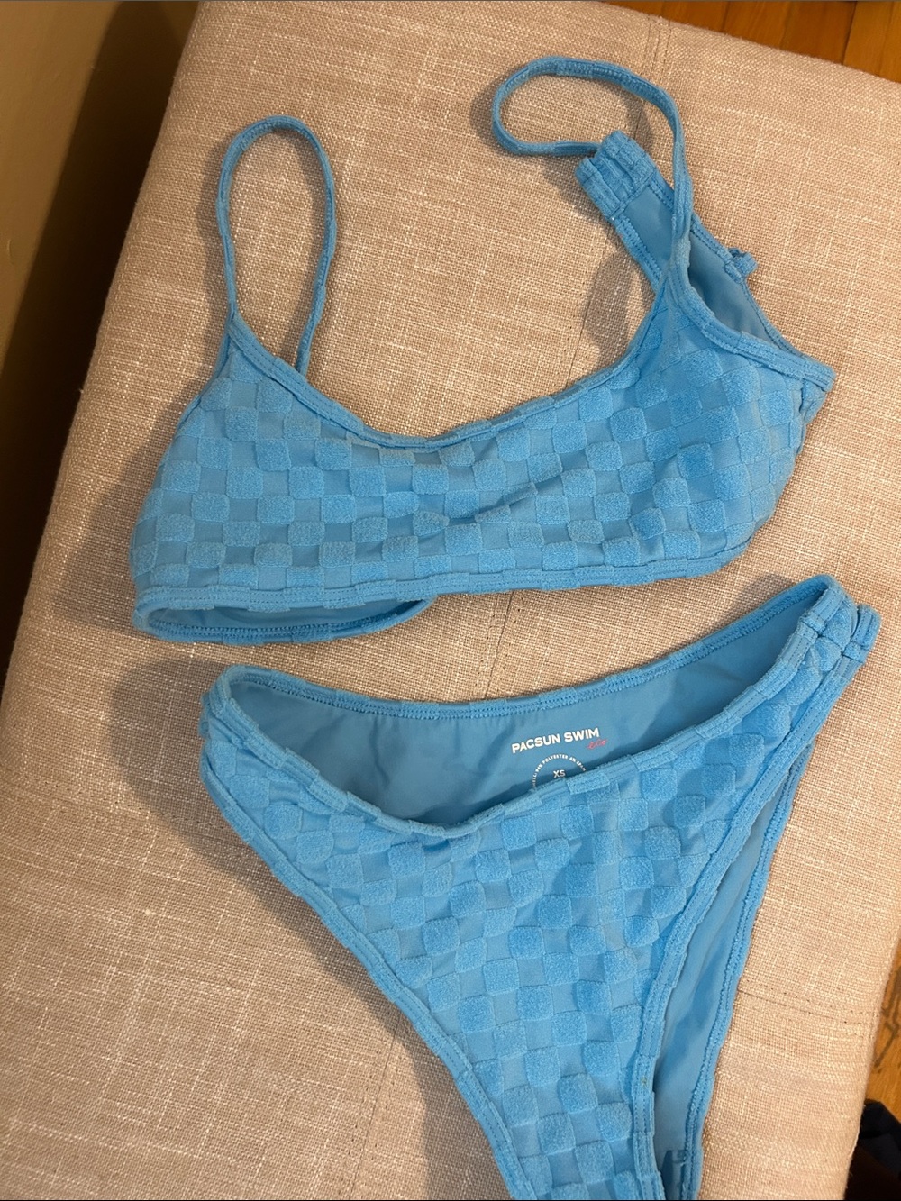 PacSun Light Blue Textured Checker Bikini Set